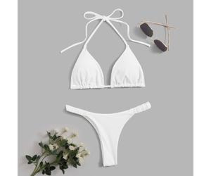 Einfarbiges Bikini Set Neckholder Triangel BH & Tanga 2 teiliger Badeanzug