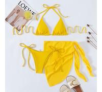 Einfarbiges Bikini Set Triangle BH & Tanga Unterteil & Strand Rock 3 teiliger Badeanzug