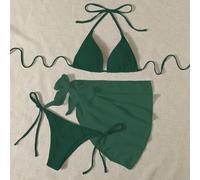Einfarbiges Bikini Set Triangle BH & Tanga Unterteil & Strand Rock 3 teiliger Badeanzug