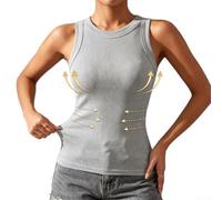 Einfarbiges Damen-Tanktop aus Polyester mit geripptem Muster, Rundhalsausschnitt und breiten Trägern für Urlaub und Alltag (XL Grau)