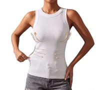 Einfarbiges Damen-Tanktop aus Polyester mit geripptem Muster, Rundhalsausschnitt und breiten Trägern für Urlaub und Alltag (XXXL Weiß)