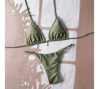 Einfarbiges Frauen Badeanzug-Oberteil mit Metall-Anhänger, sexy Tanga Bikini Set, Sommer