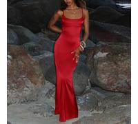 Einfarbiges gewebtes figurbetontes Maxi-Slip-Kleid für Frauen, Sommerkleider für Frauen, rotes Kleid, Ausgehen, Hochzeitskleidung, elegante Party