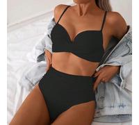 Einfarbiges, sexy Bikini-Set für Damen mit gekreuzter Brust für den Sommerstrand (gepolstert mit Bügel)