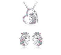 Einhorn Halskette Einhorn Ohrringe Mini klein Einhorn Set Ring Anhänger Kette Ohrstecker Kinder Mädchen Pegasus Pferd