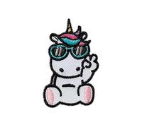 Einhorn mit Brille Tier - Aufnäher, Bügelbild, Aufbügler, Applikationen, Patches, Flicken, zum aufbügeln, Größe: 2,9 x 4,8 cm