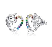 Einhorn Ohrringe Silber 925 Mädchen - Qings Echte Sterling Silber Einhorn Ohrringe Stecker Hypoallergene Herz Ohrstecker Einhornohrringe Geschenk für Damen Mädchen Tochter Enkelin Kinder Ohrschmuck