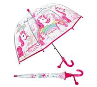 Einhorn Regenschirm Kinderschirm Stockschirm, Windsicher Robustheit Regen Regenschirm Transparent, Kinderregenschirm Durchsichtig Junge Mädchen, Kuppel-Blasenschirm Durchmesser=70cm Regenbogen