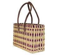 Einkaufskorb aus Seegras I geflochtene Tasche mit Ledergriff I mittlere Größe mit langem Griff I lila I Abmessungen: 40x15x26 cm