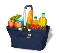 Einkaufskorb 'Carry' - Stabiler und Faltbarer Korb mit Henkel aus Aluminiumrahmen - ca. 30L Korbtasche für Einkäufe und Ausflüge - Einkaufstasche aus Polyester mit Soft Griff, Farbe:blau