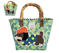 Einkaufskorb Geflochten Kunststoff, Dackel Geflochtene Tasche, Shopper Einkaufskorb, Wasserdicht Einkaufstasche Geflochten, Dackel Strohtasche Korb Einkaufen für Sommer Strand Reisen Picknick (B)
