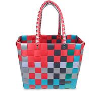 Einkaufskorb Shopper geflochten aus Kunststoff - robuster Strandkorb aus wasserabweisendem Material Farbe Classic/Hot and Cold