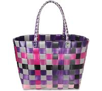 Einkaufskorb Shopper geflochten aus Kunststoff - robuster Strandkorb aus wasserabweisendem Material Farbe Classic/Dark Princess