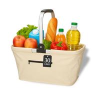 Einkaufskorb stabil und Faltbarer Korb mit Henkel aus Aluminiumrahmen - ca. 30L Korbtasche für Einkäufe und Ausflüge - Einkaufstasche aus Polyester mit Soft Griff, Farbe:beige