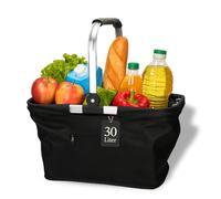 Einkaufskorb stabil und Faltbarer Korb mit Henkel aus Aluminiumrahmen - ca. 30L Korbtasche für Einkäufe und Ausflüge - Einkaufstasche aus Polyester mit Soft Griff, Farbe:schwarz