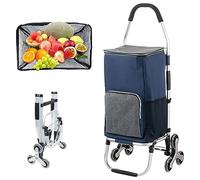 Einkaufstrolley, Faltbarer Einkaufswagen, mit Treppensteiger, mit Kühlfach, Abnehmbare Tasche, Wasserdichter, Max. Belastbarkeit 35 kg (Blue)