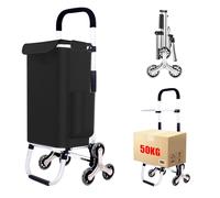Einkaufstrolley Klappbar, 2 in1 Trolley zum Einkaufen, bis 50 kg, 56 l Kiste | Einkaufstasche mit 6 Rollen | Klappbarer Shopper | Klappbar Tasche abnehmbar | Einkaufsroller, Handwagen | Schwarz