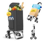 Einkaufstrolley Klappbar mit 56L Kapazität und Belastbar bis 50kg | 2 in 1 Multifunktions Mutige Aluminium Einkaufstrolley Treppensteiger, Abnehmbare Tasche mit 6 Edelstahlrädern, Wasserdicht