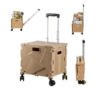 Einkaufstrolley Klappbar, mit neigbarer Teleskopgriff & Deckel, 4 x 360° Rollen, bis 80 kg, 63 Liter Kiste, Trolleys für Einkauf, Märkte und Camping, Braun(43 x 35 x 42 cm)