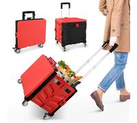 Einkaufstrolley Klappbar, Transport Trolley, bis 50 kg, 50 l Kiste, Einkaufskorb mit Deckel, Ausziehbarer Alu Ausziehgriff, 4 um 360° Drehbare Metallrad, 103 x 43 x 38 cm