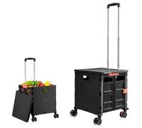 Einkaufstrolley Klappbar Transport Trolley bis 80KG Einkaufswagen Trolley mit Deckel und Teleskop Griff 4 Rollen Shopping Cart Schwarz Faltbox