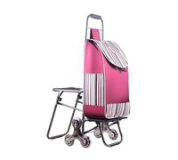 Einkaufstrolley Kompakter Faltbarer Einkaufstrolley Mit Sitz, Treppensteigen, Einkaufs- Und Reise-Lebensmittelwagen Rad, Einkaufstasche Aus Oxford-Stoff Einkaufswagen Fahrbare(Pink)