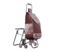 Einkaufstrolley Kompakter Faltbarer Einkaufstrolley Mit Sitz, Treppensteigen, Einkaufs- Und Reise-Lebensmittelwagen Rad, Einkaufstasche Aus Oxford-Stoff Einkaufswagen Fahrbare(Brown)