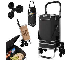 Einkaufstrolley mit 55 L, Kühltasche 7 L, Aluminium, klappbar, 30 kg Tragkraft, schwarz