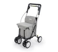 Einkaufstrolley mit Sitzmöglichkeit, faltbar, höhenverstellbar, inkl. Stock-/Schirmhalter - grau