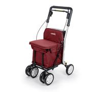 Einkaufstrolley mit Sitzmöglichkeit, faltbar, höhenverstellbar, inkl. Stock-/Schirmhalter - rot