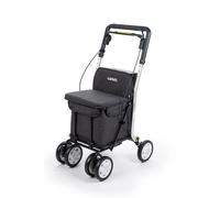 Einkaufstrolley mit Sitzmöglichkeit, faltbar, höhenverstellbar, inkl. Stock-/Schirmhalter - schwarz