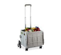 Relaxdays Einkaufstrolley Treppensteiger, klappbar, Einkaufskorb mit Rollen, Deckel, Teleskopgriff, bis 50 kg, weiß/grau, 1 Stück