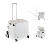 Relaxdays Einkaufstrolley Treppensteiger, klappbar, Einkaufskorb mit Rollen, Deckel, neigbarer Teleskopgriff, grau/weiß, 1 Stück
