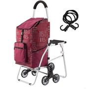 Einkaufstrolley Treppensteiger Mit Sitz,6 Räder Für Alte Menschen Treppensteiger Klappbar Einkaufstrolley,Stabil Shopping Trolley Bag,Rot