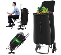 Einkaufstrolley Treppensteiger, Trolly Einkaufswagen Klappbar mit 3 Räder, Wasserdichter, 40L Schwarz (Oxford)