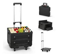 Einkaufswagen faltbar 48L, Transportbox mit Rollen, Schwarz | Faltbare 48L Transportbox mit leisen TPR-Rollen, Teleskopgriff und 60 kg Traglast für Einkauf, Büro und Camping