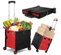 Einkaufswagen für Haushalt und Küche, praktisch, tragbar, langlebig, Einkaufstaschen, Körbe und Trolley, Verstellbarer Teleskopgriff mit verstecktem Deckel, mit 4 Schwenkrädern (Black/red)