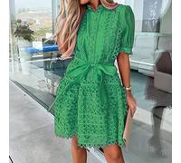 Einreiher Patchwork Lace Up Slim Dress Elegante Frauen Solide Minikleid Aushöhlen Party Club Kurzarm Lady Dress L 06Grün