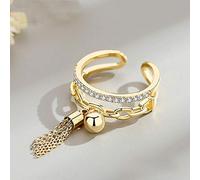 Einstellbare Ring Frauen,Goldene Doppelschichtige Hohle Kette Zirkonia Quaste Mode Charme Verstellbarer Offener Knöchel Schwanz Ring Finger Joint Zehenring Schmuck Für Frauen Mädchen Geschenk Hoc