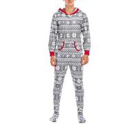 Einteiler Herren Langarm | Jumpsuit Herren Winter Lang Locker | Schlafanzug Lang Warm Bodysuit Reißverschluss Weihnachtspyjama Mit Kapuze Nachtwäsche Mit Taschen Hausanzug Bequeme Sleepshirt