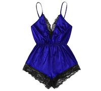 Einteiler Schlafanzug Damen Satin Pyjama Kurz Set Sexy Nachtwäsche Valentinstag Bodysuit Sommer Strapse Pjs Einfarbig Onesie Elastische Taille Schlafoverall Reizwäsche