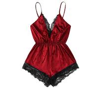 Einteiler Schlafanzug Damen Satin Pyjama Kurz Set Sexy Nachtwäsche Valentinstag Bodysuit Sommer Strapse Pjs Einfarbig Onesie Elastische Taille Schlafoverall Reizwäsche