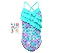 Einteiliger Badeanzug Mädchen, Meerjungfrau Badeanzug mit Meerjungfrau Tattoo Kinder, Schnell Trockener Strand Badeanzug, Rüschen Bikini Badeanzug, Schwimmanzug mit Verstellbaren Schultergurten