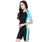 Einteiliger Badeanzug mit kurzen Ärmeln, Übergröße, Hellblau-Damen, Asiatische L = US M