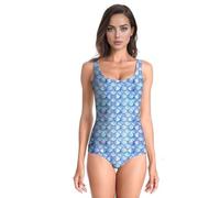 Einteiliger Meerjungfrau Badeanzug Damen - Regenbogen Fischschuppen Muster mit Muschel & Seestern Detail, Formender Schwimmanzug, Bauchweg Bademode für Strandurlaub, Poolpartys & Karneval/Fasching