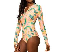 Einteiliger UV Shirt Damen Wasser Langarm Rash Guard Jacke mit Reißverschluss Schwimmshirt UV Badeshirt Surfshirt Badeoberteil UV Schutz Shirt Badeanzug Bademode Schwimmanzug