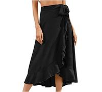 Einteiliges Schnürkleid für Damen Hip Pack Rock Damenkleider Einfarbig Cross Rüschen Saum Rock Wadenmitte Kleider