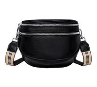 EINYNIUER Crossbody Bag Damen Breiter Gurt,Doppelter Reißverschluss Brusttasche,Bauchtasche Damen Leder Geldbörse, Kleine Umhängetasche mit Reißverschluss und Abnehmbar Schultergurt, Schwarz