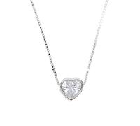 Einzelstein-Solitär-Zirkonia, zarte, zierliche Kastenkette, 925er-Sterlingsilber-Lünette, Herz-Halskette, 40 cm, Platinbeschichtung