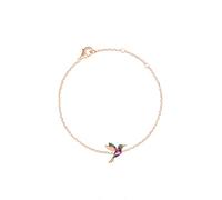 Einzelstück® Armband mit Kolibri I 925 Sterling Silber I Silberarmband 14K vergoldet I Zirkonia Vogel Armkette 14K Gold, Rosegold (Rosegold)
